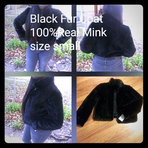 100% Real Mink Black Fur Coat